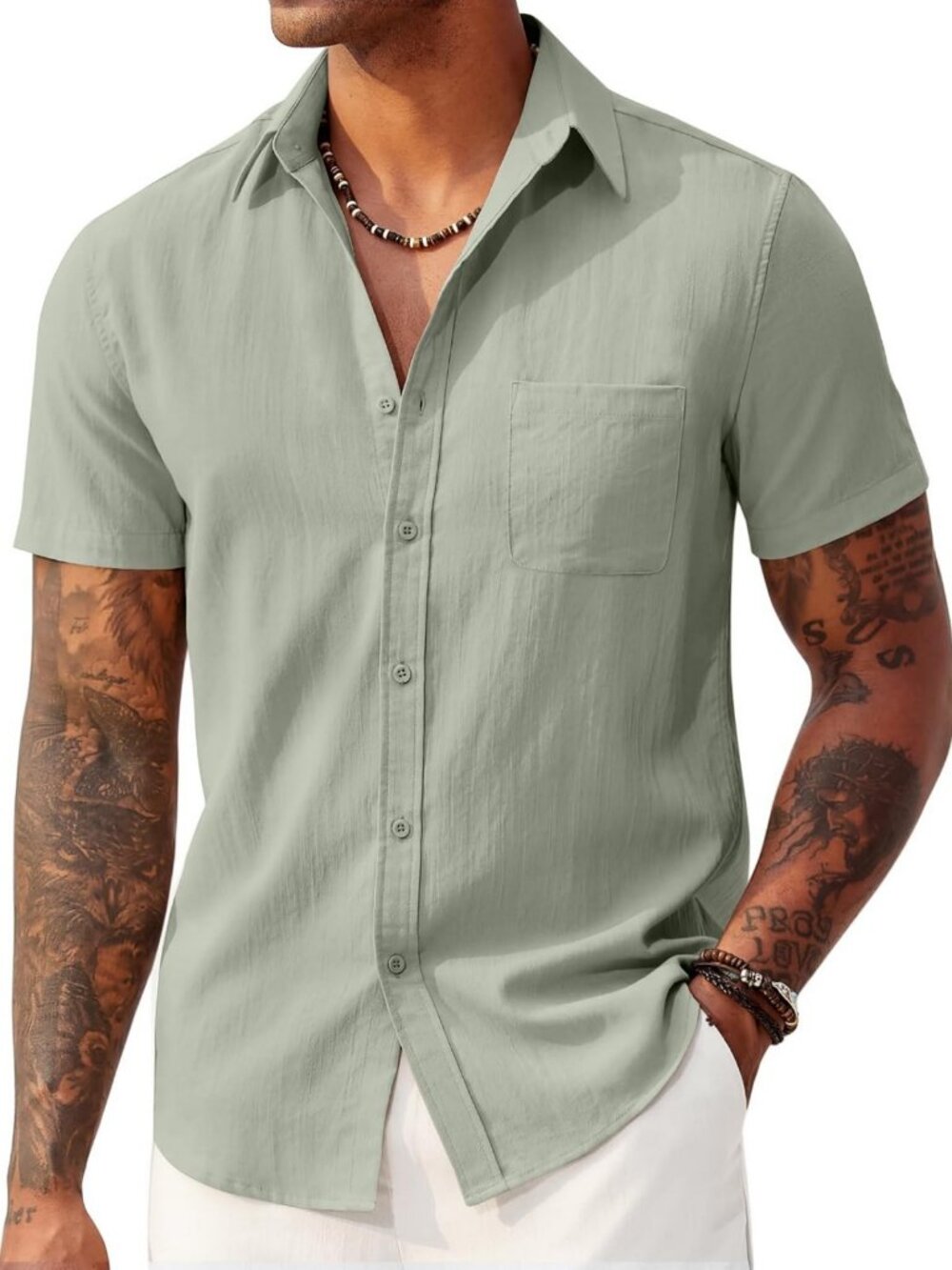 Men's Casual Linen Short Sleeve Button Down Shirt - Summer Beach Style with
